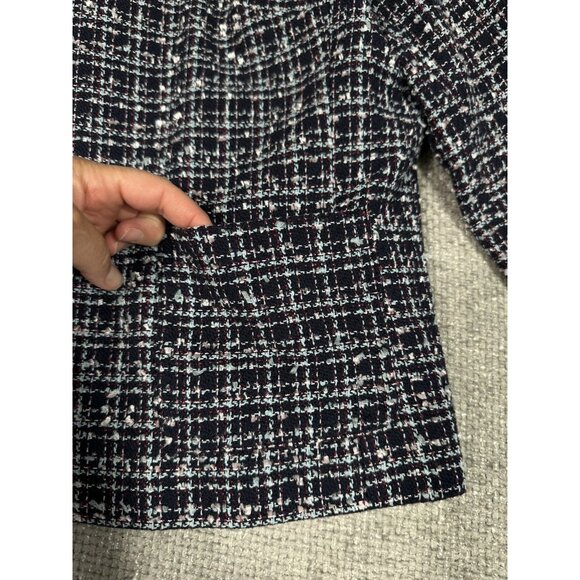 Talbots Blazer Womens 14 Petite Blue Tweed Textured Collarless Career Preppy‎ - Picture 5 of 10